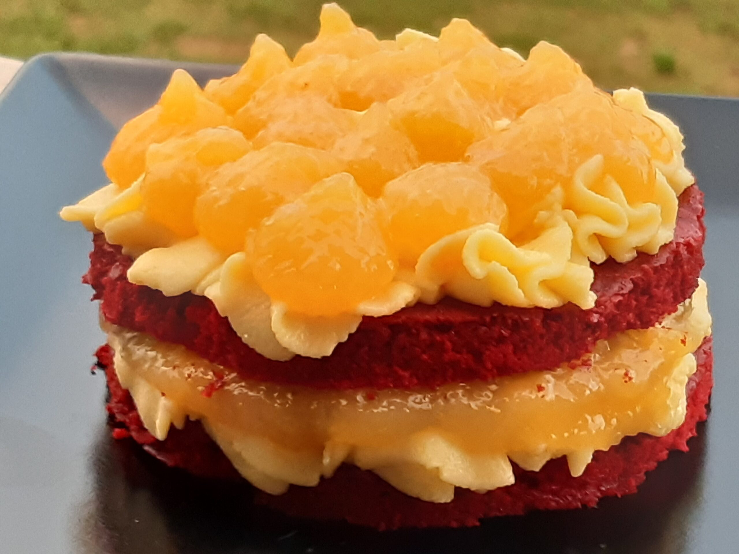 dessert red velvet mascarpone e mango